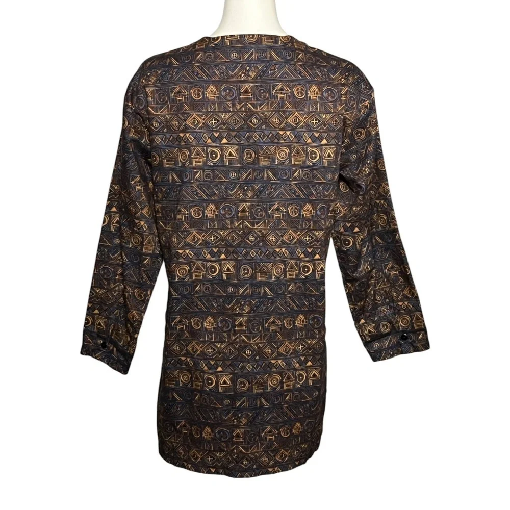 Peruvian Connection Aztec Tribal Print Pima Cotton Long Tunic Top Shirt Jacket S